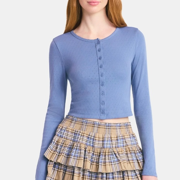 NWT Midnight Blue Button-Up Pointelle Crop Cardigan - Picture 1 of 8